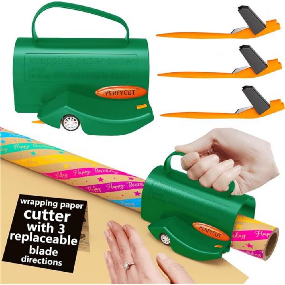 Wrapping Paper Roll Cutter Tool with 3 pcs Replaceable Blade Kit Gift Wrapping